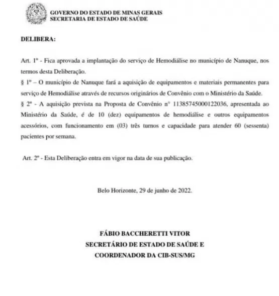 APROVADO CENTRO DE HEMODIÁLISE PARA NANUQUE